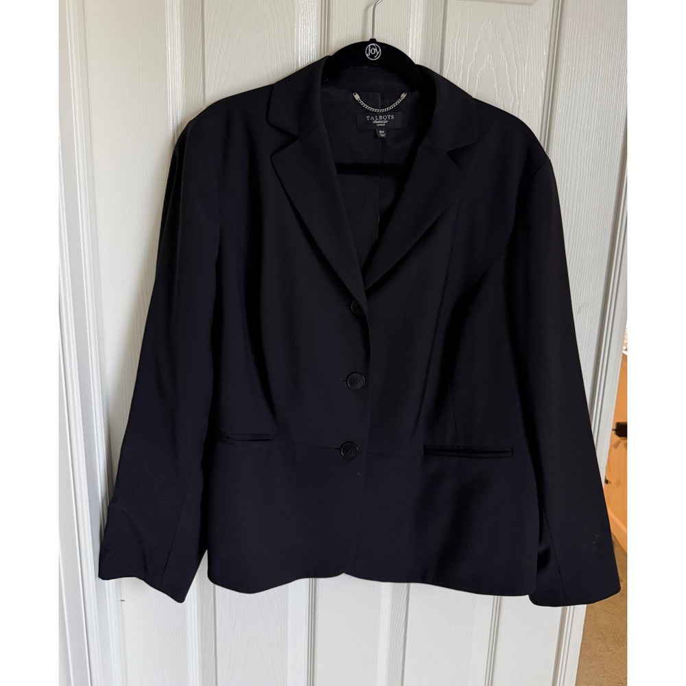 Talbots Black Wool Blend‎ Three Button Blazer Jacket Woman 16W